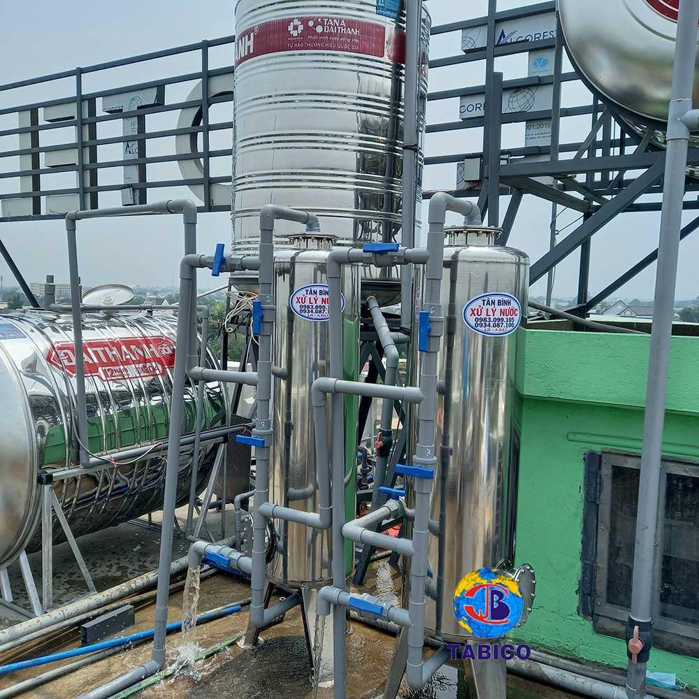 hệ thống lọc nước công nghiệp cột inox 400 sử dụng cho khách sạn